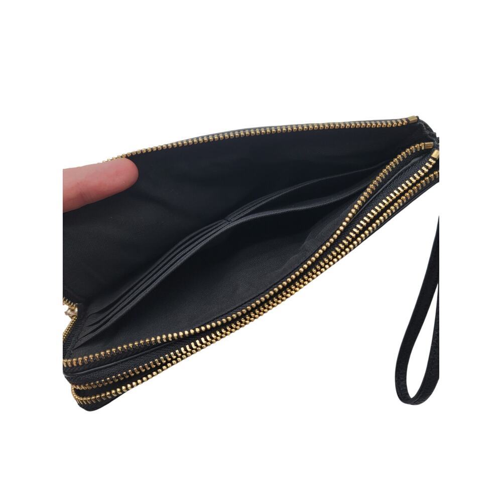 Coach Black Pebbled Leather Double Corn Zip Card Case Clutch Wristlet - Picture 6 of 10